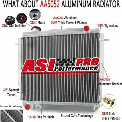 Aluminum 4-Row Radiator For 1986-1992 Jeep Comanche/ Wagoneer 2.5L 2.8L V6 Turbo - Image 1 of 4