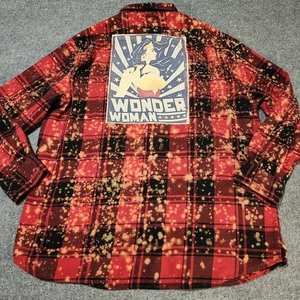Angry Minnow Shirt Adult 2X Red Flannel Wonder Woman Bleach Splatter  - Picture 1 of 17