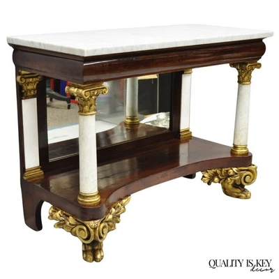 Antique American New York Classical Marble Top Mahogany Console Pier Table - Image 1 of 4