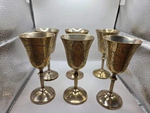 Vintage Brass X 6 Wine Goblet EPNS Drinking Goblet 5" - Picture 1 of 6