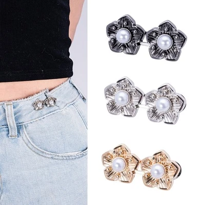 3Pcs Adjustable Waist Tightener Pin Set With Pearls Flower For Loose Jeans Pants - Image 1 of 4