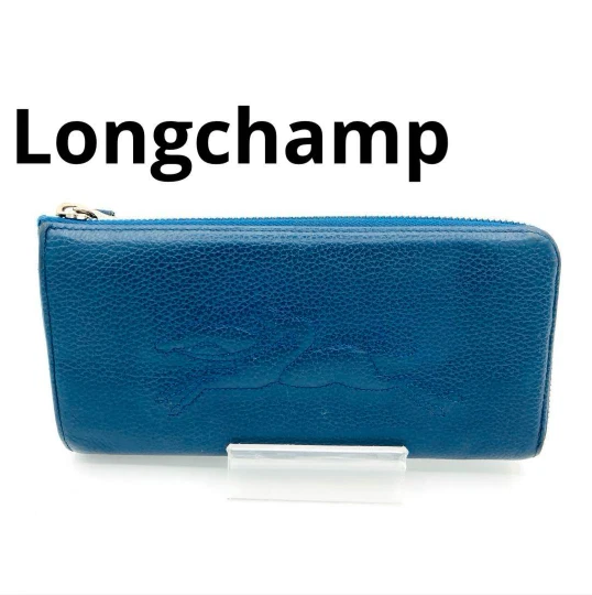 Cartera sin asas de colección Longchamp Le Foulonne de cuero rosa Bule continental con cremallera alrededor Foto 1 de 1