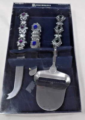 Nuevo en caja Juego de servidor de queso Renaissance Jeweled Silver 3 piezas - Boston Warehouse Foto 1 de 2