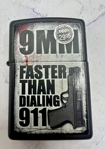 Collectible Zippo Refillable Lighter 9mm Faster Than Calling 911 Black Flip Top - Picture 1 of 7