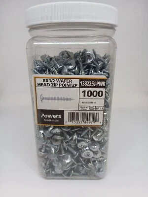 POWERS 138225J #8X1/2 ZIP POINT SCREWS WAFER HEAD ZP 1000/PK - Image 1 of 3