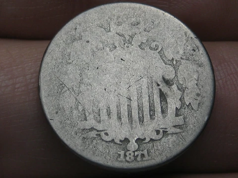 1871 Shield Nickel 5 Cent Piece- About Good Details Cover