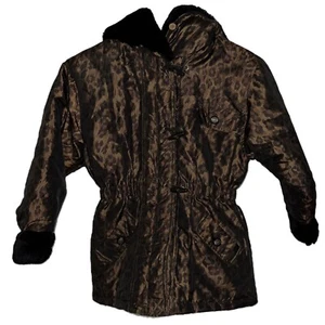 Outbrook Girls Small 6 Brown Leopard Cat hooded Puffer jacket winter warm Coat - Picture 1 of 7