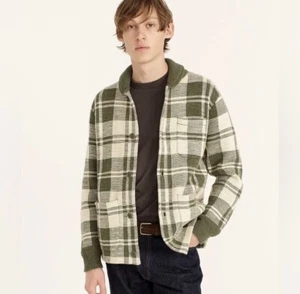 NWT J. Crew Green Plaid Cotton Knit Chore Jacket - Picture 1 of 9