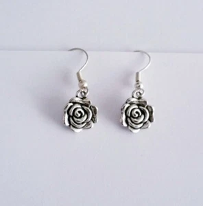 Rose Earrings, Dangling Rose Earrings, Spring Jewelry, Rose Flower, Minimalist - Picture 1 of 1