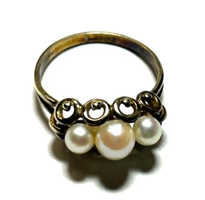 Antik 333 Gold 8 K Ring 3 x echte Perle 17 mm RG 54 Juwelier aparte Fassung - Bild 1 von 4
