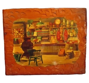 Vintage 50er Frederick Elmiger Druck Country Store 14x12" VOLKSKUNST HOLZ Wandbehang - Bild 1 von 6