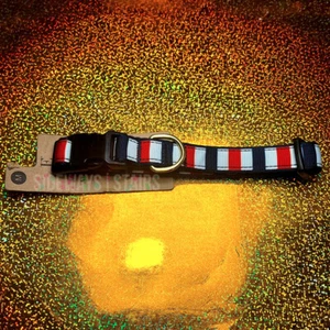 ELLEN DEGENERES DOG COLLAR Medium red white blue stripe patriotic USA France NEW - Picture 1 of 8