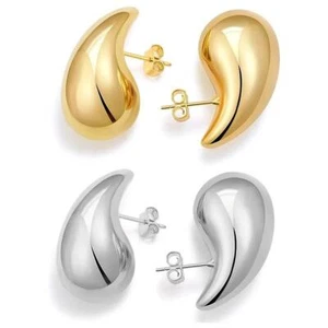 Damen Ohrringe Gold Silber vergoldet Ohrstecker Tropf Messing Wasserfest O6269DL - Picture 1 of 9