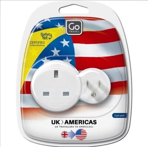 Go Travel Earthed Twin UK to US USA Adapter Compact European Adaptor 2 Pack - Picture 1 of 1