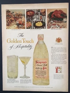 1954 Seagram’s Ancient Bottle Gin Ad The Golden Touch of Hospitality - Picture 1 of 1