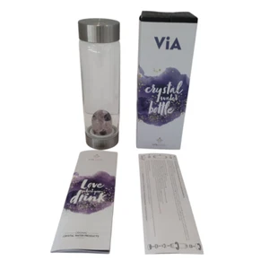 VitaJuwel ViA Wellness Gemstone Water Bottle Rose Clear Quartz Amethyst 16.9 oz - Picture 1 of 16