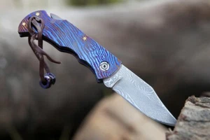 Timascus (Mokuti) Scales Damascus Steel Blade Lock Back Pocket Folding Knife - Picture 1 of 7