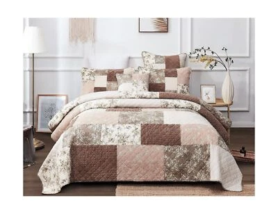 DaDa Bedding Vintage Dusty Rose Taupe Floral Cotton Patchwork Bedspread - Soo... - Image 1 of 4
