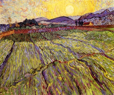 1889 CAMPO DE TRIGO SOL NASCER FAZENDA PLANTAÇÃO PINTURA POR VINCENT VAN GOGH REPRO  - Imagem 1 de 3
