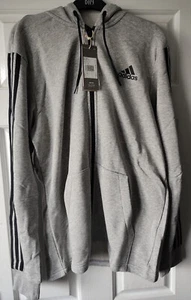 adidas Must Have Three Stripes MED Full Zip Hoodie Track Jacket Grey Black BNWT - Picture 1 of 10