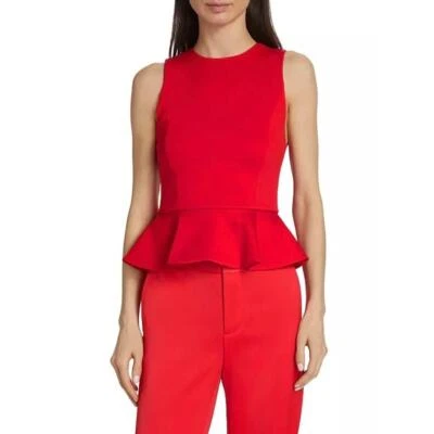 ALICE AND OLIVIA Poppy Peplum Scuba Top Womens XS Red Sleeveless Stretch Crew  - Изображение 1 из 4