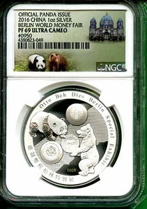 CHINA  2016  OFFICIAL PANDA ISSUE BERLIN WORLD MONEY FAIR NGC PF 69 ULTRA CAMEO - Picture 1 of 2