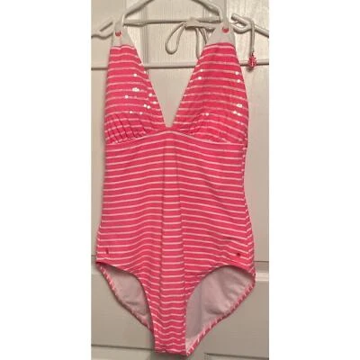 Trajes de baño Sperry Top Sider rosa blanco lentejuelas rayas de una pieza talla mediana M Foto 1 de 4