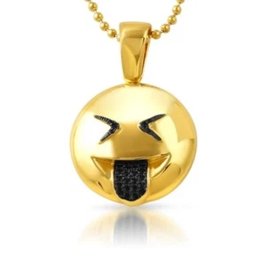 Gold Tongue Face Emoji Pendant Chain Set - Picture 1 of 1