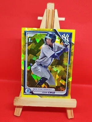2024 Bowman Chrome 1st Sapphire John Cruz #BCP-77 Yellow #'d 12/75 NY Yankees - Image 1 of 2