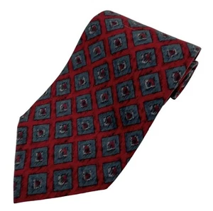 VTG Pierre Cardin Men's Tie Indigo Diamond Foulard on Scarlet Silk USA 61" 4" - Picture 1 of 7