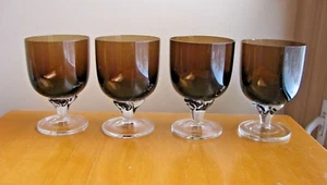 LOT 3 GORHAM Crystal "ZEST" Pattern 1970s Brown Clear Stem Wine Goblets - Picture 1 of 8