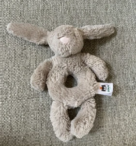 Little Jellycat Bashful Bunny Rattle Gray Baby Ring Grabber Plush - Picture 1 of 4