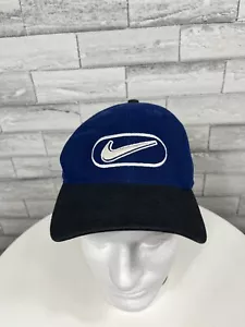 Vintage Rare Nike Dark Blue Black Bill Circle Logo Swoosh Script Snapback Hat - Picture 1 of 11