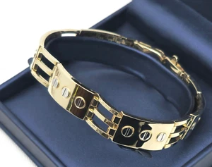 Men Solid Real 10K Yellow Gold link 1/2 inch WIDE BIG Inspired Bracelet 19 grams - Picture 1 of 7