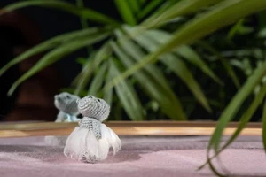 Micro crochet miniature hippopotamus: hippo girl in a silk skirt, cute miniature - Picture 1 of 1