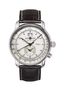 Zeppelin 76401 Men’s Quartz Dual Time Analog Watch with Leather Strap - Silver - Picture 1 of 5