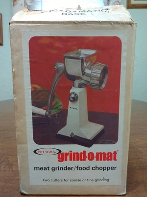 Vtg Rival Grind-O-Mat Meat Grinder/Food Chopper White Model 303 w/Manual & Box - Image 1 of 4