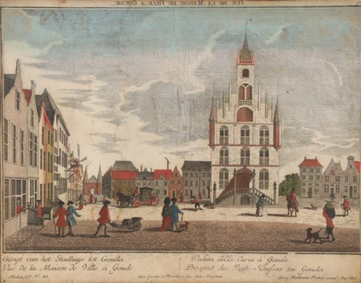 Rathaus von Gouda Balthasar Probst Augsburg 1760 Kupferstich dutch vue optique - Bild 1 von 4