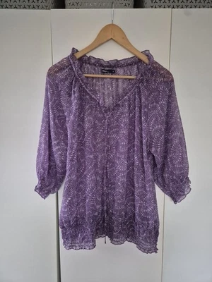 Dash Purple Printed Chiffon Blouse Size 16 Sheer Boho Top Ruffle Neck - Image 1 of 4