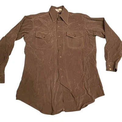 Camisa Western Vintage Famous-Barr .45 Botones Bala Marrón Sarga Años 70 Vaquero Foto 1 de 4