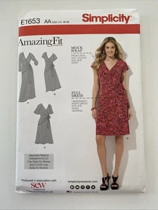 Vestido envolvente falso Simplicity E1653 Misses para mujer patrón sin cortar - Imagen 1 de 6
