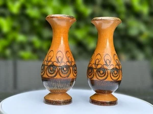 Vintage Wooden Hand Carved Vases - Picture 1 of 3