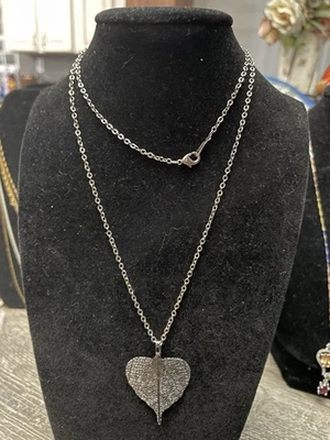 14K Gold Filled Chain w/ Silver Tone Textured Leaf Pendant Necklace - Image 1 of 4