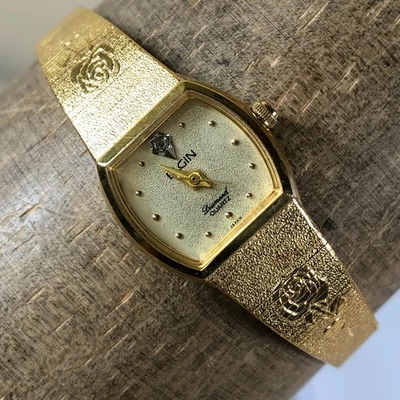 Reloj de cuarzo Elgin para mujer EK172-007 vestido diamante rosa grabado tono oro 6 1/4" Foto 1 de 4