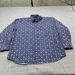 Alan Flusser XXL Button Up Shirt Blue Geometric Print Long Sleeve Dressy - Picture 1 of 8