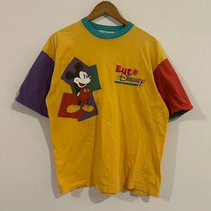 Vintage Euro Disney Mickey Mouse Color Block Tshirt Yellow Mens L/XL - Picture 1 of 7