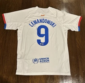 Robert Lewandowski FC Barcelona Autographed Signed Nike 23-24 Away Jersey GA COA - Picture 1 of 10