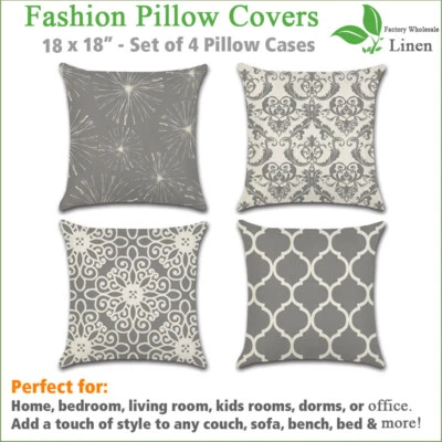 Juego de 4 fundas de cojín de sofá geométricas grises funda de almohada decoración del hogar cuadrada Foto 1 de 4