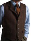 Mens Tweed Waistcoat Vest Retro Herringbone Groom Vintage Worwear Vest Xs-3xl