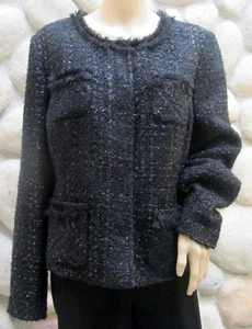 Alfani elegante schwarze flauschige Damenjacke mit Druckknopfleiste und Taschen Größe 16 - Bild 1 von 12